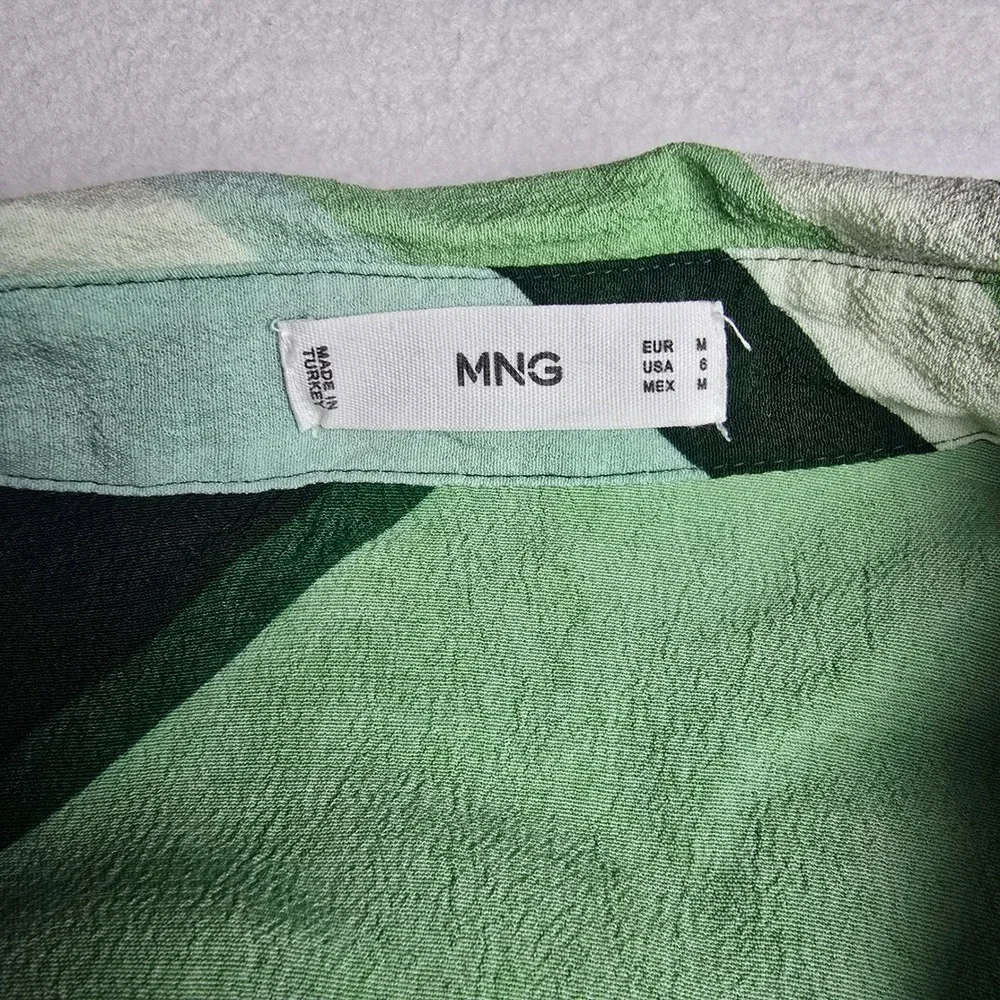 MNG Mango Womens Green Striped Wrap Midi Shirt Dress Long Sleeve‎ Size 6